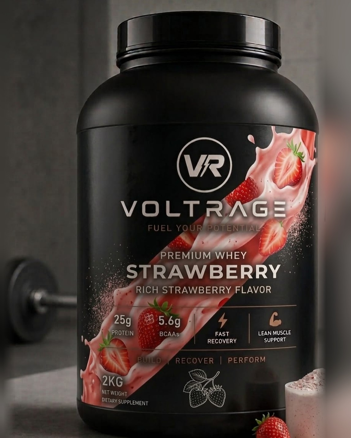 Voltrage Fresh Strawberry 100% Whey Protein, 5 lbs tub